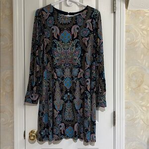 Loft Elegant Paisley Print Long-sleeved Knit Dress